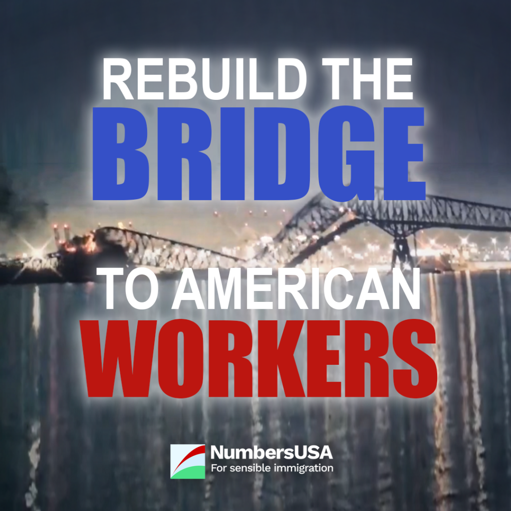 Rebuild the bridge to American workers (image of collapsed Francis Scott Key bridge in Baltimore)