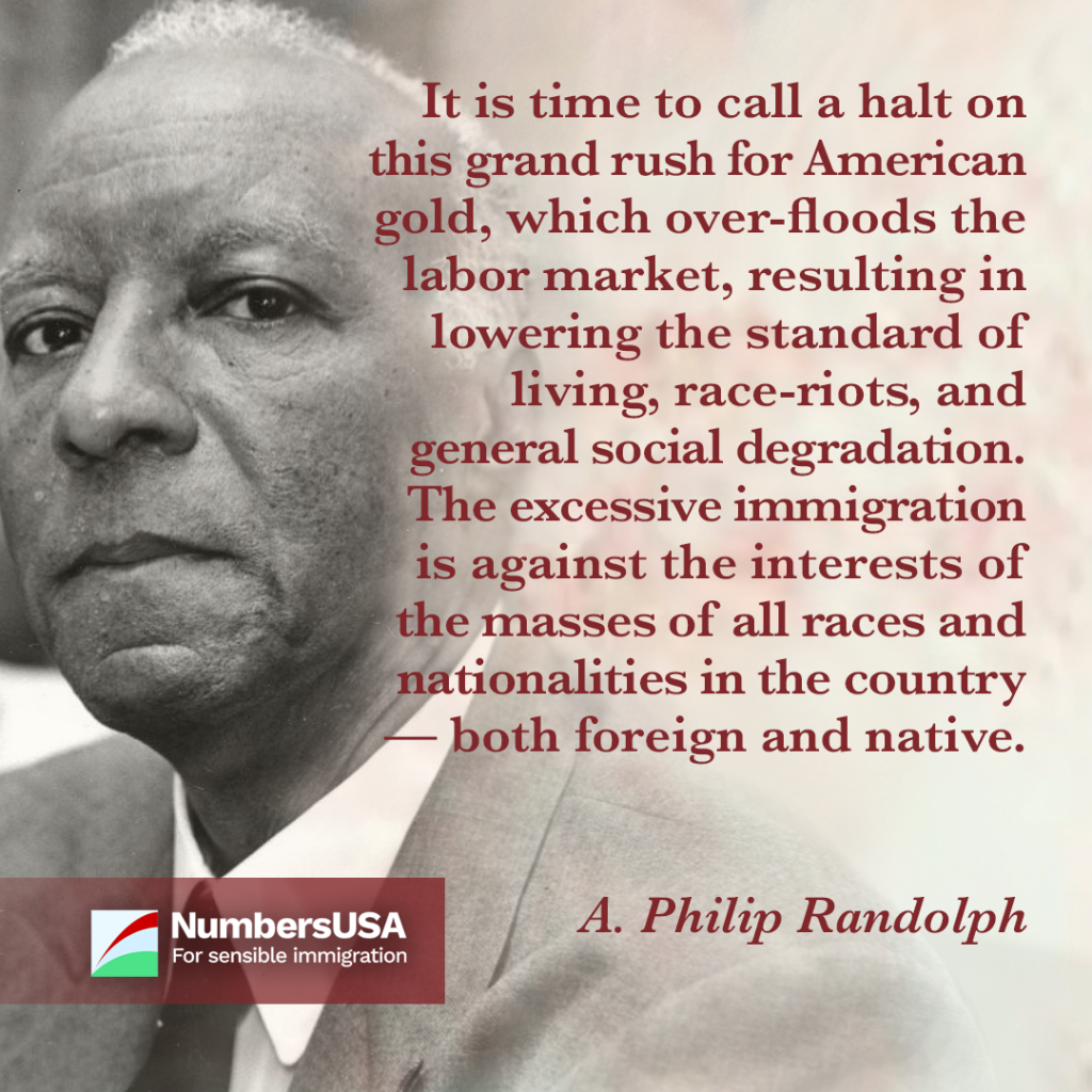 Randolph: "The excessive immigration is against the interests of the masses of all races and nationalities in the country - both foreign and native."