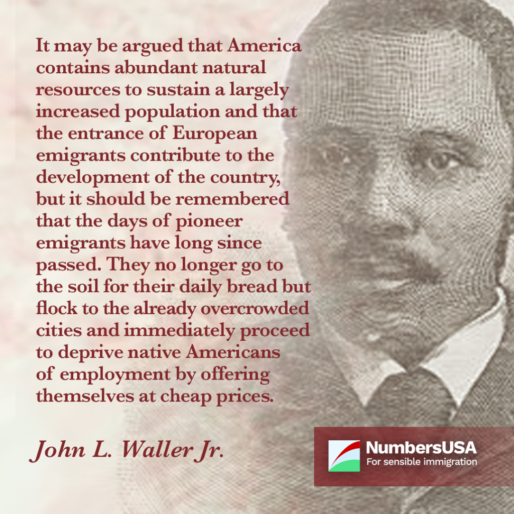 Waller: immigrants "flock to the already overcrowded cities and immediately proceed to deprive native Americans of employment by offering themselves at cheap prices."