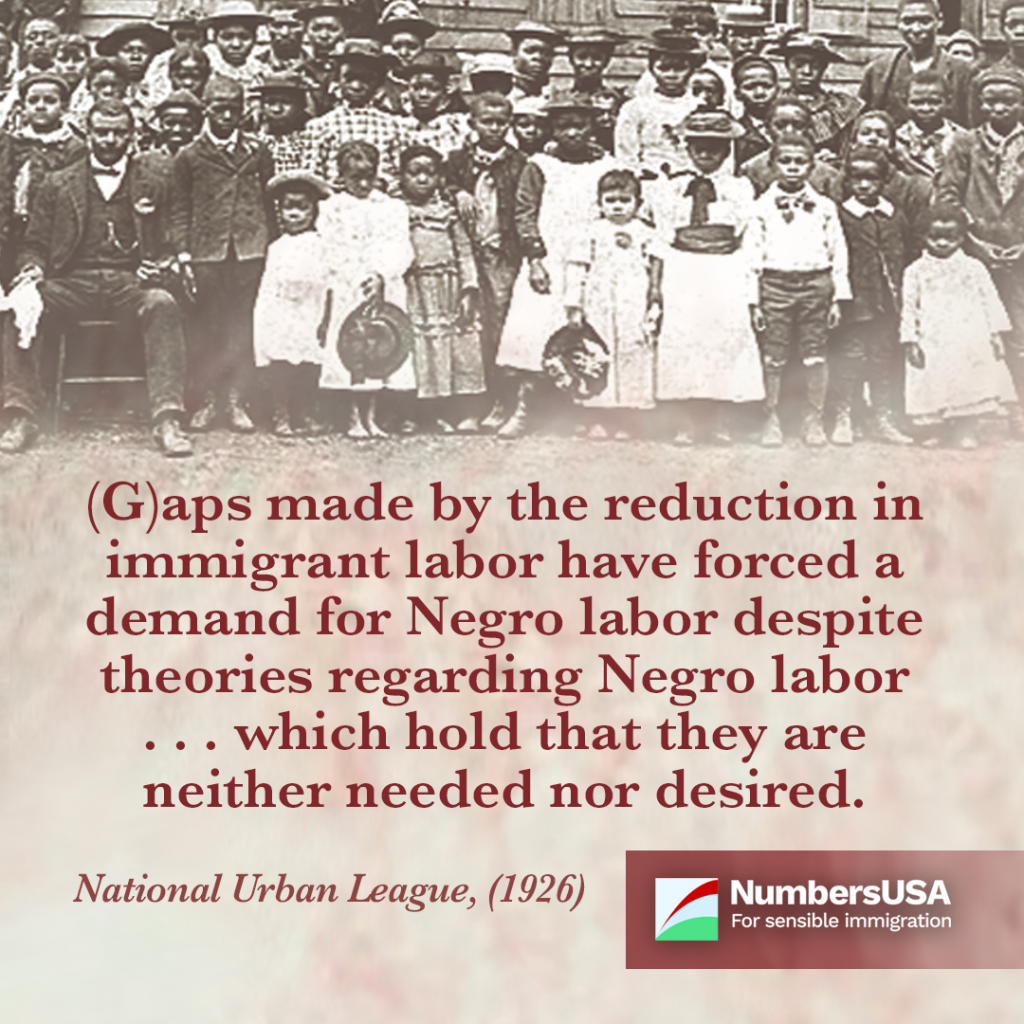 National Urban League: "gaps made by the reduction in immigrant labor have forced a demand" for Black labor.