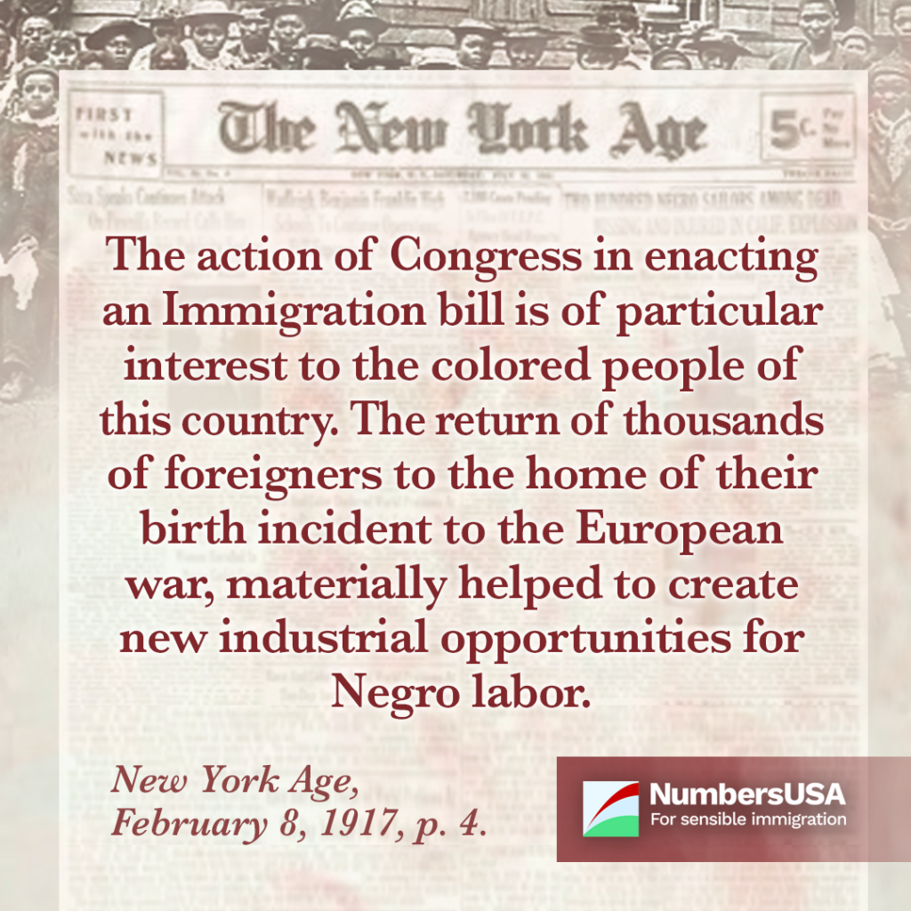 New York Age: Immigration restriction "materially helped to create new industrial opportunities" for Black workers.
