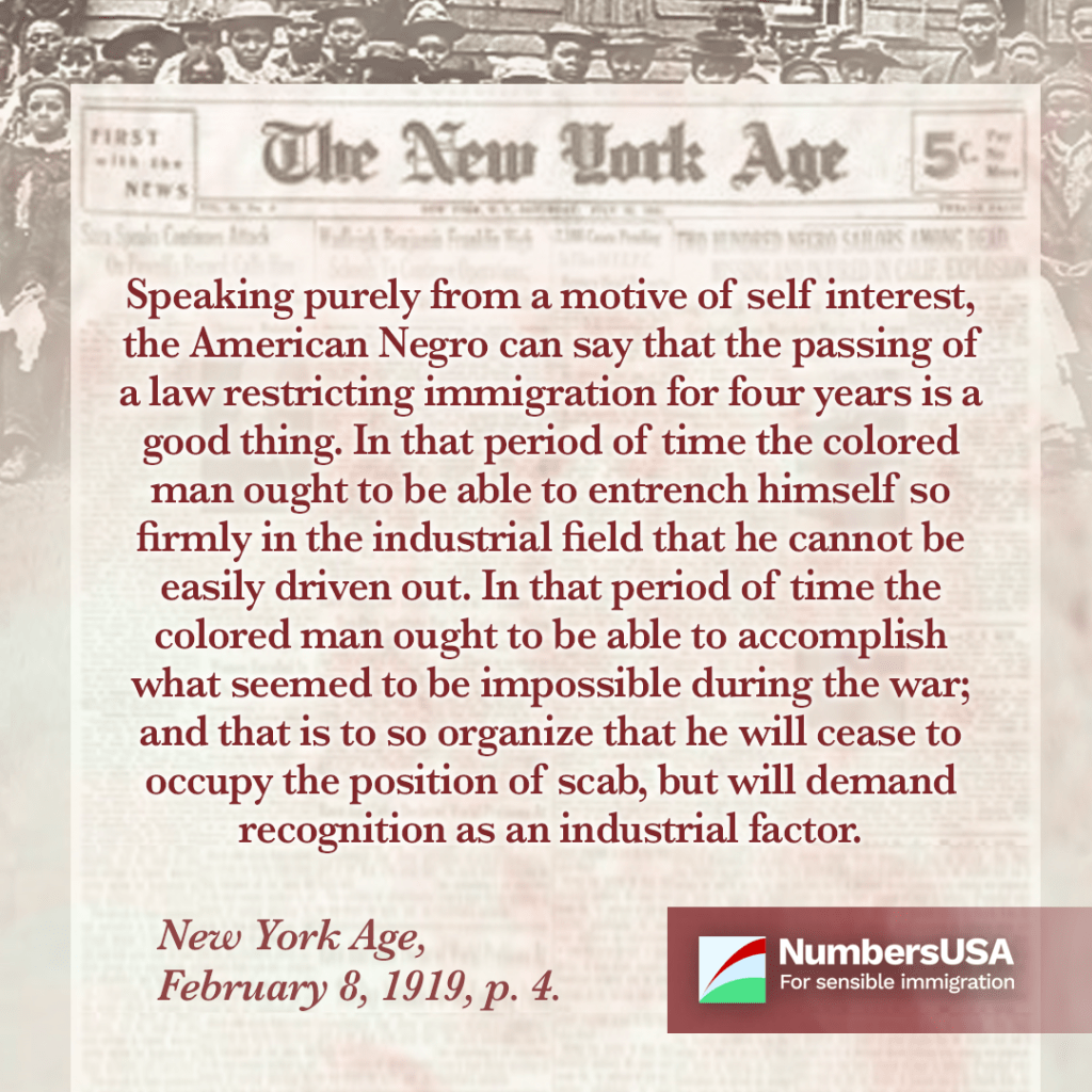 New York Age: Immigration restriction will enable Black Americans to organize and demand recognition as an industrial factor.