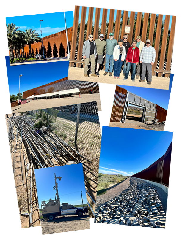 Various photos from the Yuma Sector, including fencing, crossing gates, surveillance vehicles, ladders, the "crossing station" and the group of State Lawmakers. 